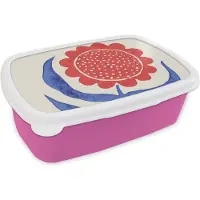 MuchoWow Broodtrommel Roze - Lunchbox - Brooddoos - Bloem - Plant - Rood - Blauw - 18x12x6 cm - Kinderen - Meisje