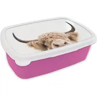 MuchoWow Broodtrommel Roze - Lunchbox - Brooddoos - Koe - Hoorns - Dieren - Natuur - 18x12x6 cm - Kinderen - Meisje