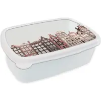 MuchoWow Broodtrommel Wit - Lunchbox - Brooddoos - Amsterdam - Architectuur - Huizen - Straat - 18x12x6 cm - Volwassenen