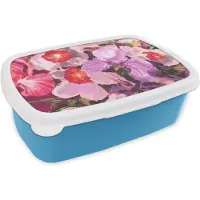 MuchoWow Broodtrommel Blauw - Lunchbox - Brooddoos - Roze - Orchidee - Bloemen - Kleuren - Botanisch - 18x12x6 cm - Kinderen - Jongen