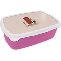 MuchoWow Broodtrommel Roze - Lunchbox - Brooddoos - Deur - Rood - Pastel - Architectuur - 18x12x6 cm - Kinderen - Meisje