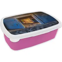 MuchoWow Broodtrommel Roze - Lunchbox - Brooddoos - Zand - Blauw - Deur - Architectuur - 18x12x6 cm - Kinderen - Meisje