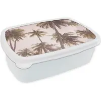 MuchoWow Broodtrommel Wit - Lunchbox - Brooddoos - Palmbomen - Groen - Zon - Natuur - 18x12x6 cm - Volwassenen