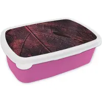 MuchoWow Broodtrommel Roze - Lunchbox - Brooddoos - Abstract - Rood - Bladeren - Plant - 18x12x6 cm - Kinderen - Meisje