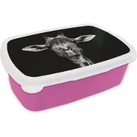 MuchoWow Broodtrommel Roze - Lunchbox - Brooddoos - Giraffe - Dieren - Portret - Zwart - 18x12x6 cm - Kinderen - Meisje