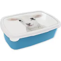 MuchoWow Broodtrommel Blauw - Lunchbox - Brooddoos - Lam - Wit - Dieren - Natuur - 18x12x6 cm - Kinderen - Jongen