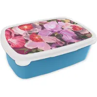 MuchoWow Broodtrommel Blauw - Lunchbox - Brooddoos - Roze - Orchidee - Bloemen - Kleuren - Botanisch - 18x12x6 cm - Kinderen - Jongen