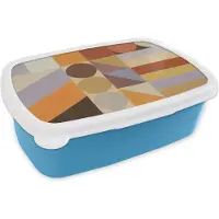 MuchoWow Broodtrommel Blauw - Lunchbox - Brooddoos - Geometrie - Vormen - Kleuren - Pastel - 18x12x6 cm - Kinderen - Jongen