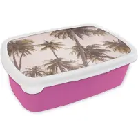 MuchoWow Broodtrommel Roze - Lunchbox - Brooddoos - Palmbomen - Groen - Zon - Natuur - 18x12x6 cm - Kinderen - Meisje