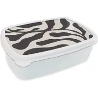 MuchoWow Broodtrommel Wit - Lunchbox - Brooddoos - Bladeren - Plant - Pastel - Zwart - 18x12x6 cm - Volwassenen