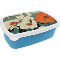 MuchoWow Broodtrommel Blauw - Lunchbox - Brooddoos - Bloemen - Planten - Vintage - Azië - Oranje - 18x12x6 cm - Kinderen - Jongen