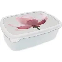 MuchoWow Broodtrommel Wit - Lunchbox - Brooddoos - Bloemen - Roze - Natuur - Botanisch - 18x12x6 cm - Volwassenen