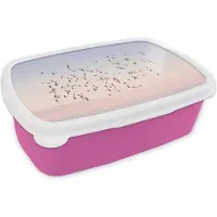 MuchoWow Broodtrommel Roze - Lunchbox - Brooddoos - Vogels - Zee - Lucht - Natuur - Zomer - 18x12x6 cm - Kinderen - Meisje
