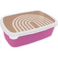 MuchoWow Broodtrommel Roze - Lunchbox - Brooddoos - Abstract - Kunst - Regenboog - Wit - Bruin - 18x12x6 cm - Kinderen - Meisje