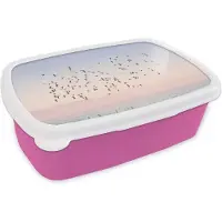 MuchoWow Broodtrommel Roze - Lunchbox - Brooddoos - Vogels - Zee - Lucht - Natuur - Zomer - 18x12x6 cm - Kinderen - Meisje