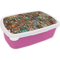 MuchoWow Broodtrommel Roze - Lunchbox - Brooddoos - Deuren - Kleurrijk - Collage - Architectuur - 18x12x6 cm - Kinderen - Meisje