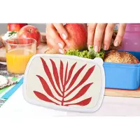 MuchoWow Broodtrommel Blauw - Lunchbox - Brooddoos - Plant - Rood - Bladeren - Abstract - 18x12x6 cm - Kinderen - Jongen