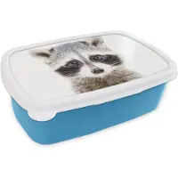MuchoWow Broodtrommel Blauw - Lunchbox - Brooddoos - Wasbeer - Dieren - Natuur - Wit - 18x12x6 cm - Kinderen - Jongen