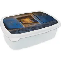 MuchoWow Broodtrommel Wit - Lunchbox - Brooddoos - Zand - Blauw - Deur - Architectuur - 18x12x6 cm - Volwassenen