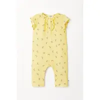 Woody romper baby unisex in tetra katoen - geel met regenbogen all-over print - 231-3-RBW-W/940 - maat 86