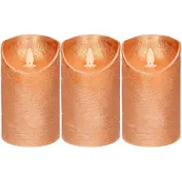 Anna's Collection Led kaars/stompkaars - 3x - koper - H12,5 x D7,5 cm - wax - bewegende vlam