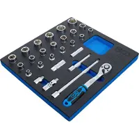 Bgs Accessoires voor gereedschapskoffers, Werkplaatswagen inzet 2/3: Dopsleutelset 12,5 mm (1/2") 27-delig.