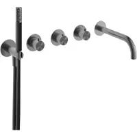Hotbath Afbouwdeel archie bad/douche thermostaat 2 stopkranen zonder uitloop geborsteld gunmetal pvd