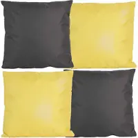 Anna's Collection Bank/tuin kussens set - voor binnen/buiten - 4x stuks - geel/antraciet grijs - 45 x 45 cm - Sierkussens