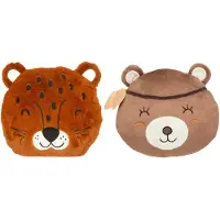 Atmosphera Dieren sierkussens - set 2x - kinderkamer - panter/beer - 30 cm - polyester - Sierkussens