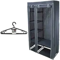 Bathroom Solutions Mobiele kledingkast/garderobekast incl 10x hangers - opvouwbaar - grijs - 174 cm - Campingkledingkasten