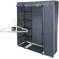 Bathroom Solutions Mobiele kledingkast incl 10x kledinghangers - opvouwbaar - grijs - 167 x 141 cm cm - Campingkledingkasten