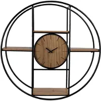 Clayre & Eef Wandklok Ø 60 cm zwart hout ijzer muurklok