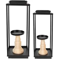 Clayre & Eef Kandelaar set van 2 15x15x50/57 cm ijzer hout kandelaar