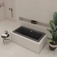 Xenz Society inbouw bubbelbad 180x80cm zwart mat pneumatisch 6+4+2 hydrojets chroom