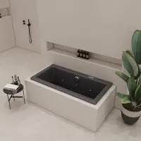 Xenz Society inbouw bubbelbad 170x75cm zwart mat elektronisch 6 hydro en 12 aerojets chroom