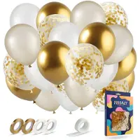 Fissaly 40 stuks Goud & Wit Helium Ballonnen met Lint – Verjaardag Versiering Decoratie – Papieren Confetti – Latex