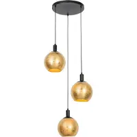 QAZQA Design hanglamp zwart met goud glas 3-lichts - Bert
