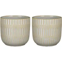 Mica Decorations 2x Stuks Plantenpot/bloempot keramiek lichtgrijs stripes patroon - D12.5/H11 cm - Plantenpotten