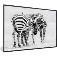 PosterMonkey Poster met lijst - Posterlijst - Zebra - Dieren - Natuur - Zwart - Wit - Foto in lijst - 30x20 cm - Posters zwart wit - Kader