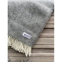 R&D Leder Wollen deken XL "Cara" - Grijs - Plaid - gestreept / Ribbons - 100% nieuwe wol - extra zacht - warm - licht - cadeau tip - 140x240cm