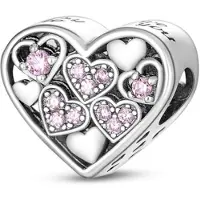 Fler | Past op populaire bedel armbanden (standaard-3mm) | armbandbedel | Hartjes | Hartjesbedel | Bedel Charm | 925 Sterling Zilver | Emaille zwart | Zirkonia roze | Cadeau | Moederdag