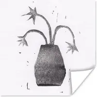 PosterMonkey Poster Plant - Vaas - Zwart - Wit - Bloem - 75x75 cm