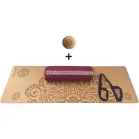 Samarali Rode Yin Yoga Set Moon - Kurk Mat, Bolster & Massagebal - Duurzaam en Ethisch