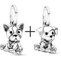 Fler | 925 Sterling Zilver Bedel | 2 Honden | 2 Dogs | 925 Sterling Zilver | Zirkonia | Past op populaire bedel armbanden (standaard - 3mm) | armbandbedel | Bedels Charms Beads