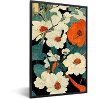 PosterMonkey Fotolijst incl. Poster - Bloemen - Planten - Vintage - Azië - Oranje - 40x60 cm - Posterlijst