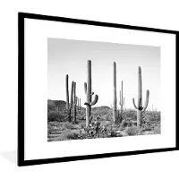 PosterMonkey Fotolijst incl. Poster Zwart Wit- Cactussen - Zwart wit - Natuur - Landschap - 80x60 cm - Posterlijst