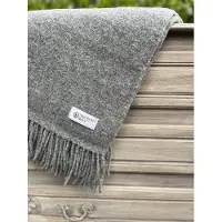 R&D Leder Wollen deken "Grace" - grijs - Plaid - 100% nieuwe wol - zacht - warm - licht - 140x200cm