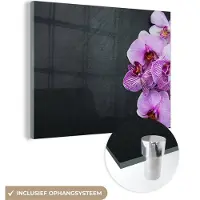 MuchoWow Glasschilderij 160x120 cm - Schilderij acrylglas - Orchidee - Bloemen - Roze - Flora - Foto op glas - Muurdecoratie woonkamer - Wanddecoratie slaapkamer - Schilderijen
