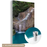 MuchoWow Glasschilderij 120x180 cm - Schilderij acrylglas - Waterval - Rots - Landschap - Foto op glas - Schilderijen