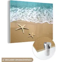 MuchoWow Glasschilderij 160x120 cm - Schilderij acrylglas - Zeester - Strand - Zee - Foto op glas - Muurdecoratie woonkamer - Wanddecoratie slaapkamer - Schilderijen